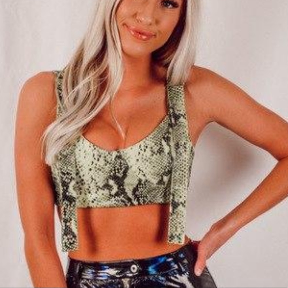 Snake skin pleather crop